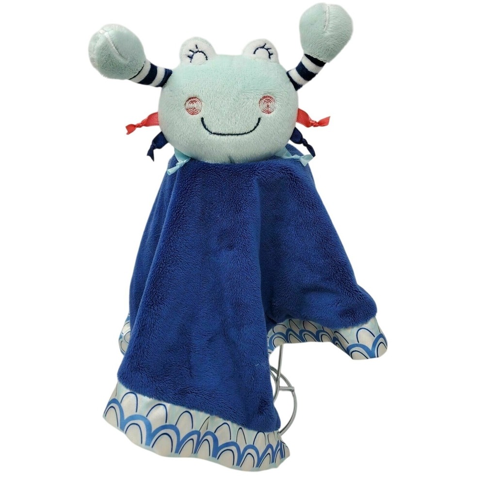 Douglas Baby Security Blanket Lovey Plush Blue Frog Green Satin Boy Girl 15"